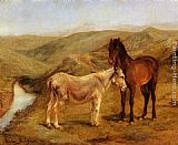 Rosa Bonheur A Horse And Donkey In A Hilly Landscape painting